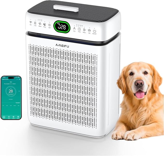 Air Purifiers for Home Large Room Up to 3500 Sq Ft with Washable Filters,Double-Sided HEPA with PM 2.5 Display Air Quality Sensor,Smart WiFi APP,Air Cleaner for Pets,Hair,Dust,Smoke,Dorm room,Office by AMEIFU