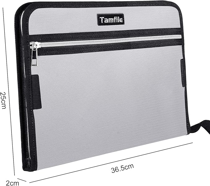 Fireproof Safe Waterproof Accordion File Bag Folder Expanding Filing Folder with 14 Multicolored Pockets, A4 Letter Size, Document Organizer Holder and Color Labels /2 Zipper (Silver 14.3" x 9.8") - Image 6