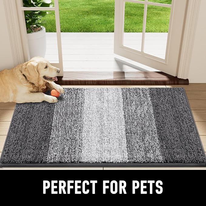 Smiry Dog Door Mat for Muddy Paws, Absorbs Moisture and Dirt, Low-Profile Entryway Mat with Non-Slip Backing, Entry Indoor Outdoor Doormat for Inside Floor (47x24 Inches, Grey, Striped) - Image 7