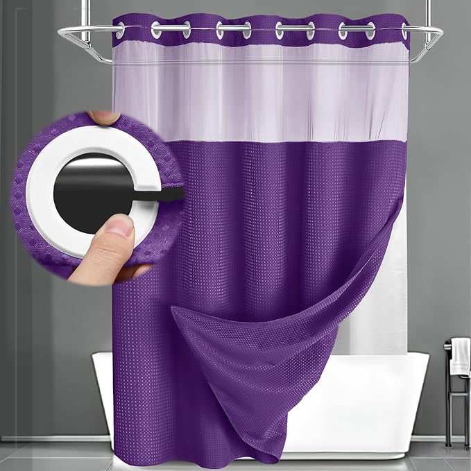 No Hook Shower Curtain and Liner Set,Deep Purple Hotel Waffle Shower Curtain with Liner 75" L x 72" W by Unknown