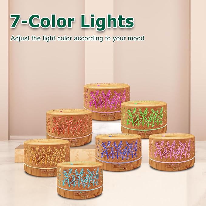 Diffusers for Essential Oils Large Room,600ml Essential Oil Diffusers for Home,Waterless Auto Off 7 Colors Changed 3 Mist Modes,Cool Mist Humidifiers for House Bedroom Decor,Gifts,Light Wood - Image 5