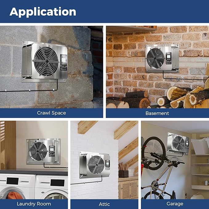 ALORAIR 570 CFM Crawl Space Ventilator Fan with Digital control, IP55 Rated Stainless Steel Exhaust Fan with Temperature Humidity Controller, Timing Cycle, Speed Control for Basement, Garage, Attic - Image 7