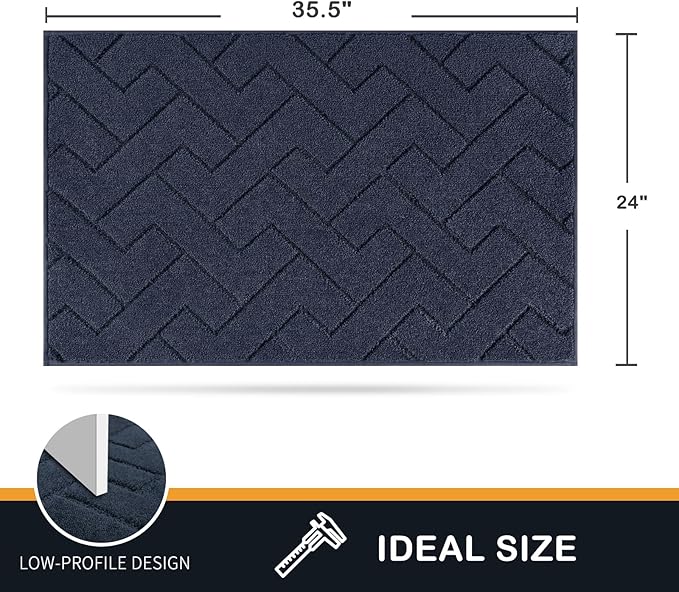 PURRUGS Dirt Trapping Door Mat 24" x 35.5", Non-Slip Machine Washable Entry Rug, Dog Doormat, Indoor Front Door Mat, Super Absorbent Entryway Rug for Muddy Shoes & Paws, Navy Blue - Image 2