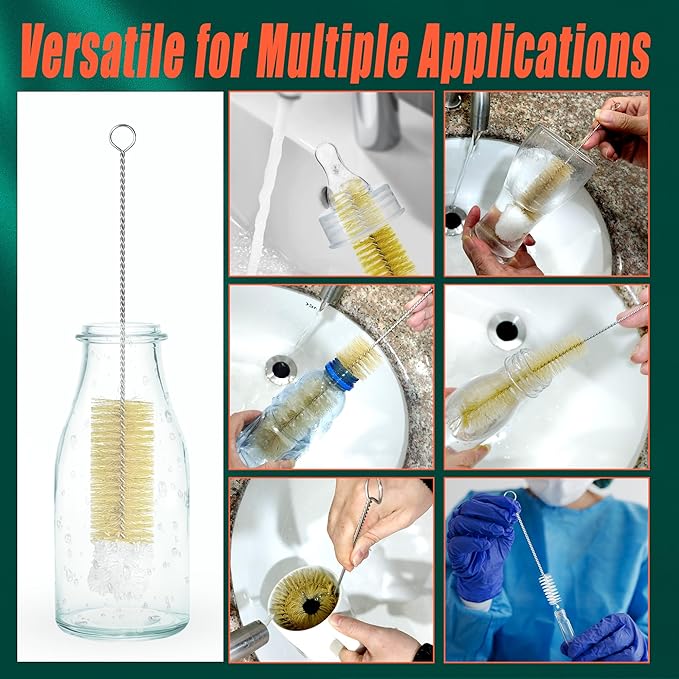 9-Pack Thin Long Handle Bottle Brushes, Stainless Steel Wire Cleaners with Boar Bristle & Wool Tip, Flexible Narrow Neck Cleaner for Wine Bottles, Tubes, Straws, Pipe, Hose & Decanter - Image 7