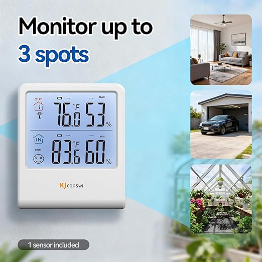 Indoor Outdoor Thermometer Hygrometer, Wireless Digital Temperature & Humidity Monitor with Outdoor Sensor, 328ft Range, Backlight LCD Display for Home, Room, Patio, Battery Included - Image 5
