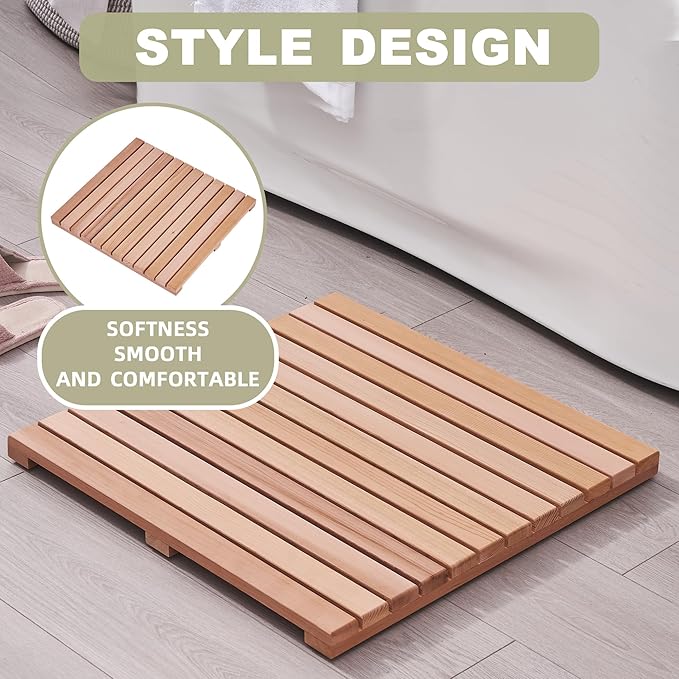 bingaai Cedar Wood Shower Mat 24" × 24", Cedar Wood Bath Mat Square, Wooden Shower Stall Mat Non-Slip for Bathroom Bathtub Spa Sauna Garden Home, Wooden Floor Mat Large for Indoor and Outdoor - Image 4