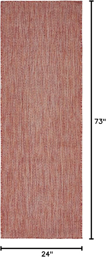 Unique Loom Collection Casual Transitional Solid Heathered Indoor/Outdoor Flatweave Area Rug (2' x 6' 1" Runner, Rust Red/Beige) - Image 3