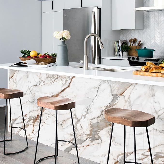 Marble Peel and Stick Waterproof Wall Paneling, 118" x 47" Calacatta Gold Glossy Finish Self-Adhesive Backsplash Tile Vinyl Wall Panel for Kitchen Bathroom Wall Decor, Covers 38.75 Sq. Ft. - Image 6