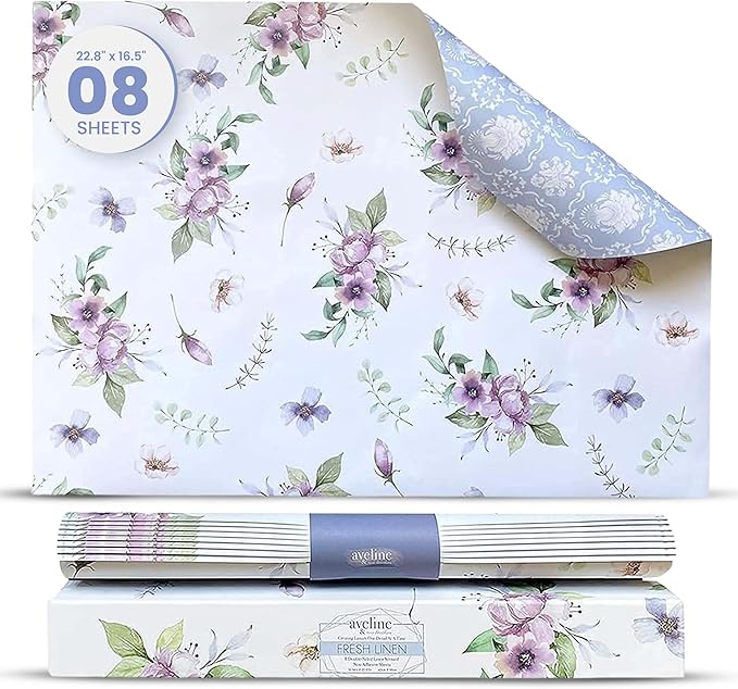 8X Linen Scented Drawer Liners for Dresser - Non Adhesive Cabinet Liners for Shelves - Double-Sided Pattern Kitchen Shelf Liners - Shelf Paper for Bathroom, Cupboard & Closets are Ideal Winter Gift by avelinetwobrothers