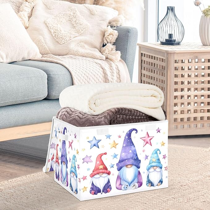 xigua Cute Gnomes Storage Bins with Lids and Carrying Handle,Foldable Storage Boxes Organizer Containers Baskets Cube with Cover for Home Bedroom Closet Office - Image 5
