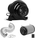 iPower 4 Inch 195 CFM Inline Fan Upgrade, Air Carbon Filter, 8 Feet Flexible Ducting and Rope Hanger, Ventilation Exhaust Blower Kits for Grow Tent, HVAC Heating Cooling by iPower