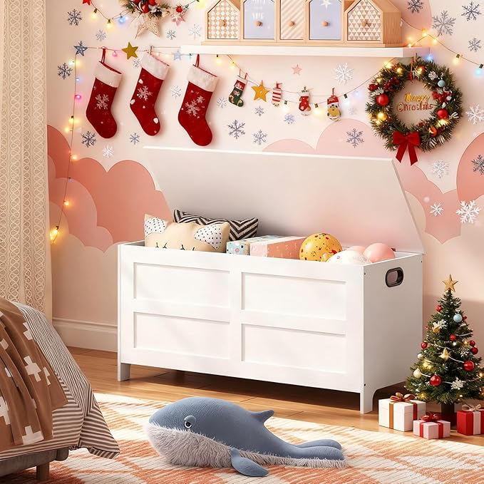 Storage Chest, 39.4” Large Toy Chest, Entryway Storage Trunk, Storage Bench with Safety Hinge, Entrance Bench for Living Room, Entrance, Bedroom, White SCWT48301 - Image 2