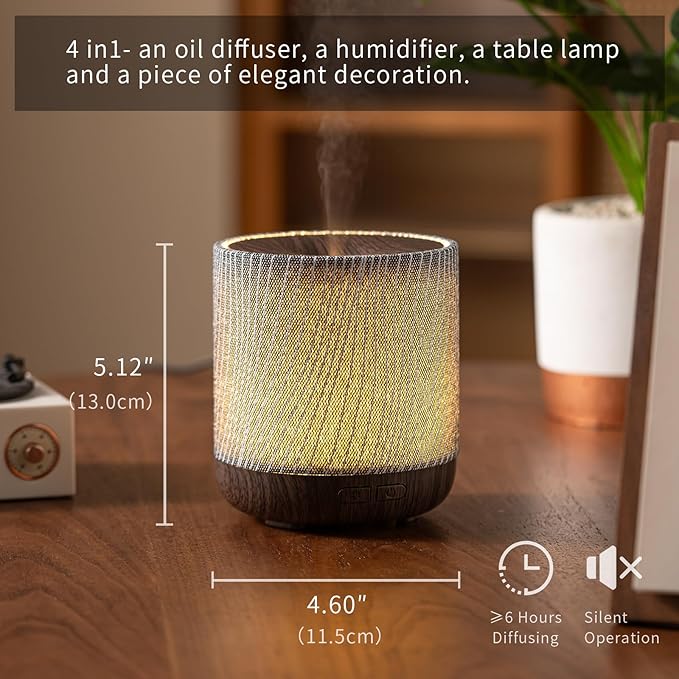 Essential Oil Diffuser 7 fl oz 200ml with Fabric Cover and Night Lamp | Ultrasonic Aroma Diffuser | Humidifier w Lights | Room Decor | Small Humidifier for Bedroom | Gift (Dark Brown) - Image 2