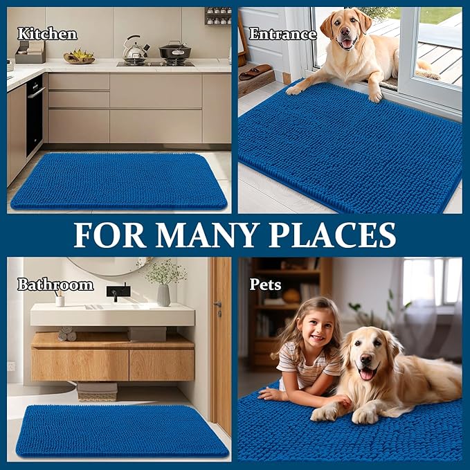 OLANLY Dog Door Mat for Muddy Paws 32x20, Absorbs Moisture and Dirt, Absorbent Non-Slip Washable Doormat, Quick Dry Chenille Mud Mat, Entry Indoor Entryway Carpet for Inside Floor, Deep Navy Blue - Image 8