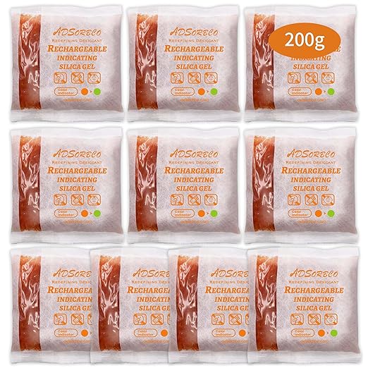 Adsorbco Rechargeable 200 Gram 10 Packs Desiccant, Indicating Silica Gel Packets, Moisture Absorbers for Storage, Gun Safe Dehumidifiers by Unknown