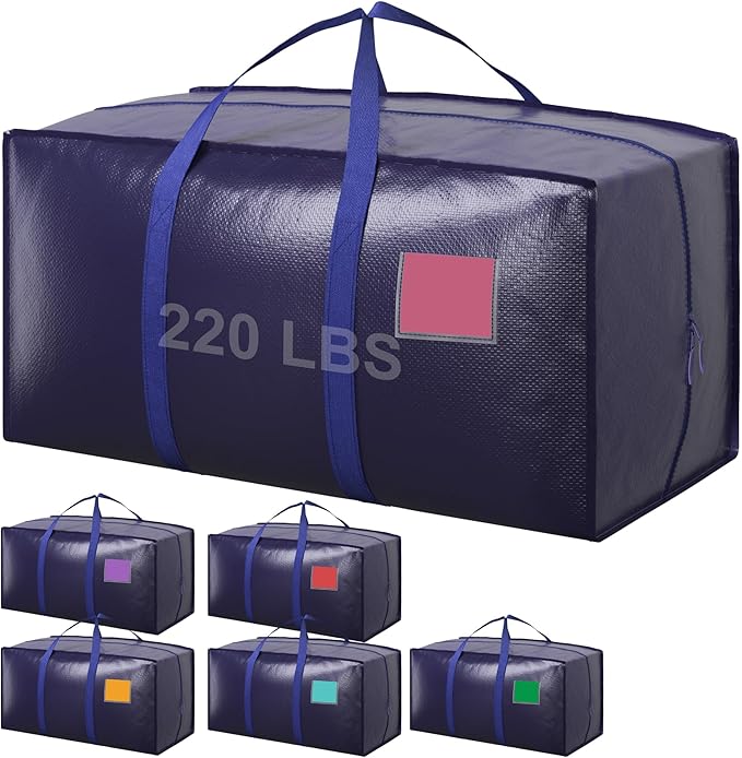 6 Pack Extra Large Heavy Duty Moving Bags with Reinforced Zipper & Wide Handles, Moisture-Resistant Storage Bins Packing Cubes for Clothes, College Dorm, Travel, and Home Organization, Dark Blue by Unknown