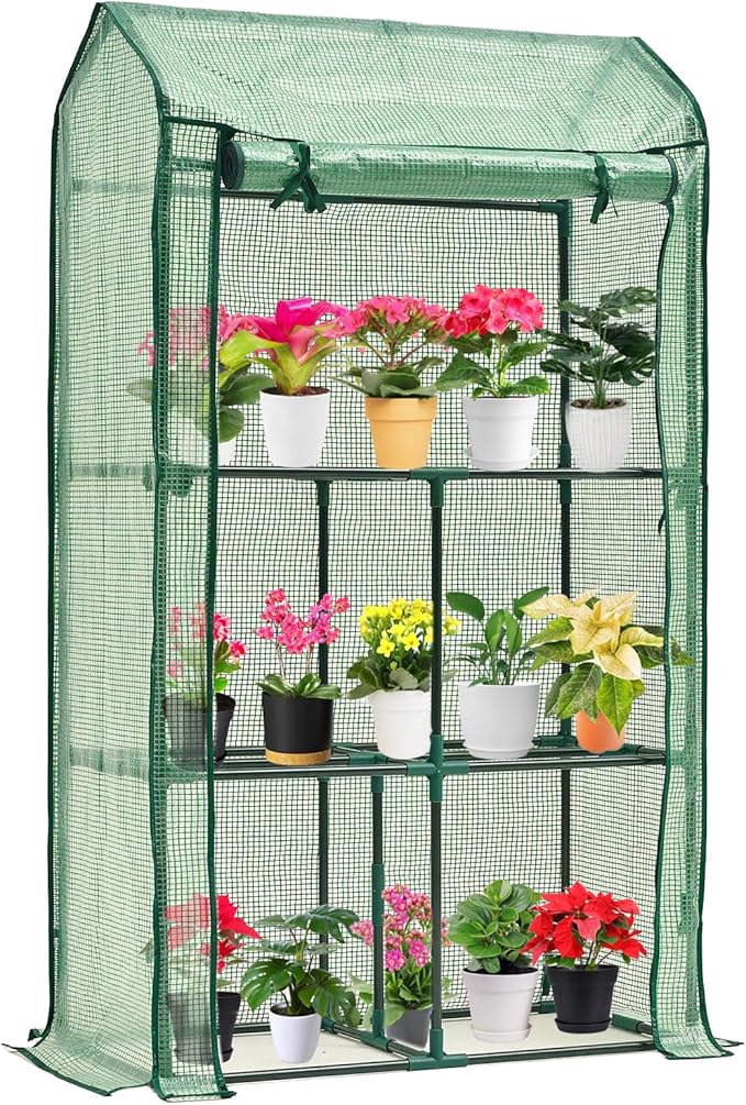 Mini Greenhouse for Indoor Outdoor, Small Plastic Plant Green House Rack Stand Portable Greenhouses with Durable PE Cover for Seedling 60 "x 35"x 16",20 Pcs T-Type Plant Tags Include（PLGH4053G） by Purlyugreenhouse