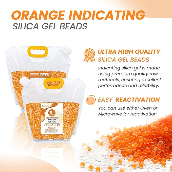 Silica Gel Desiccant Beads – Reusable Desiccant Bulk 3mm Beads for 3D Filament, Electronics, Cameras, Jewelry, and Safes (Orange White MIX, 9 LBS) - Image 5