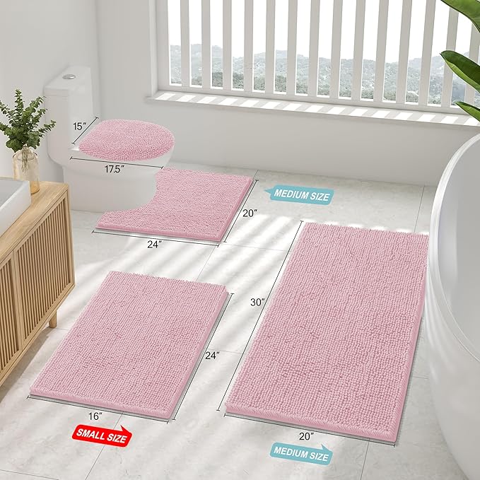 Smiry Luxury Chenille Bathroom Rugs 24x16, Extra Soft and Absorbent Shaggy Bath Mat, Machine Washable, Non-Slip Plush Carpet Runner for Tub, Shower, and Floor, Home Decor Accessories, Dusty Rose - Image 2