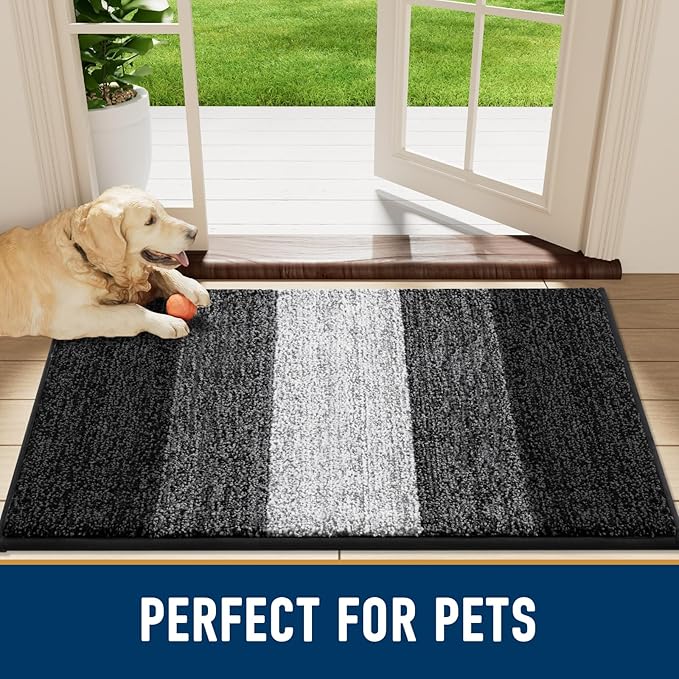 Smiry Dog Door Mat for Muddy Paws, Absorbs Moisture and Dirt, Low-Profile Entryway Mat with Non-Slip Backing, Entry Indoor Outdoor Doormat for Inside Floor (47x24 Inches, Black, Striped) - Image 7