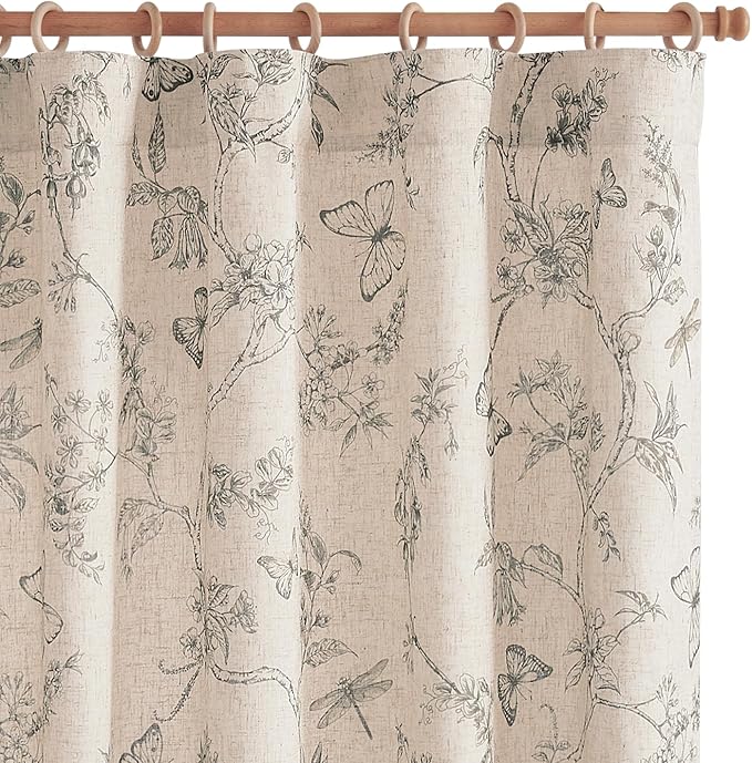 jinchan Floral Curtains Lined Linen Blend Curtain for Living Room 63 Inch Length Grey Farmhouse Curtains French Country Flower Gray Patterned Curtain Drapes Back Tab Rod Pocket 2 Panels by JINCHAN