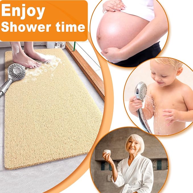 Shower Mats Non Slip for Elderly, 24x47’’Extra Lager Loofah Bath Mats for Shower, Non-Slip Bath/Shower Mat for Elderly-Beige - Image 5