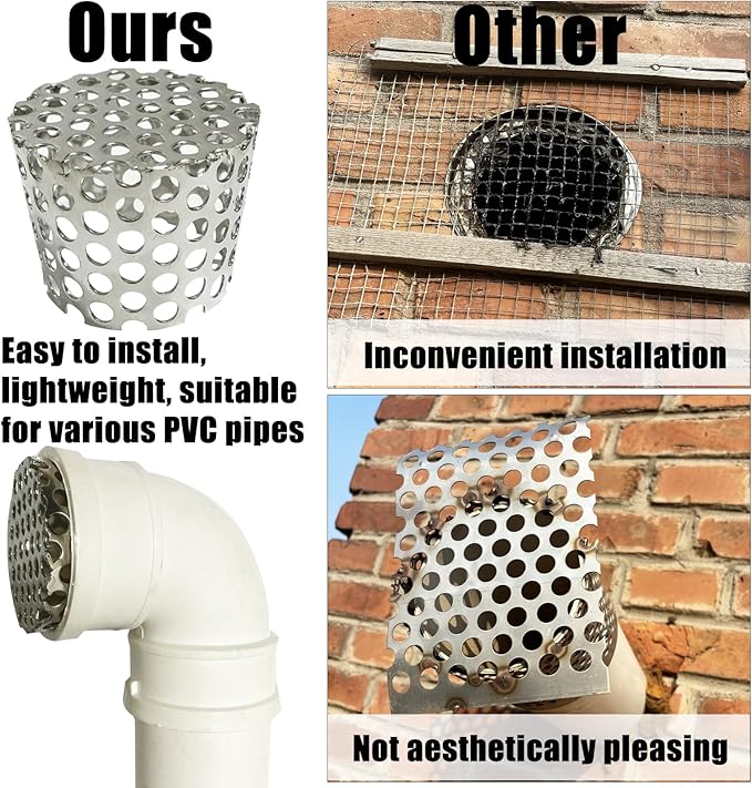 PVC Termination Cap Stainless Steel Mesh Screen Vent Cover, for 1.64" to 1.98" Inner Diameter Furnace and Roof Vent Pipe, Conical Exhaust Pipe Cover End Porous Is More Conducive To Drainage - Image 4