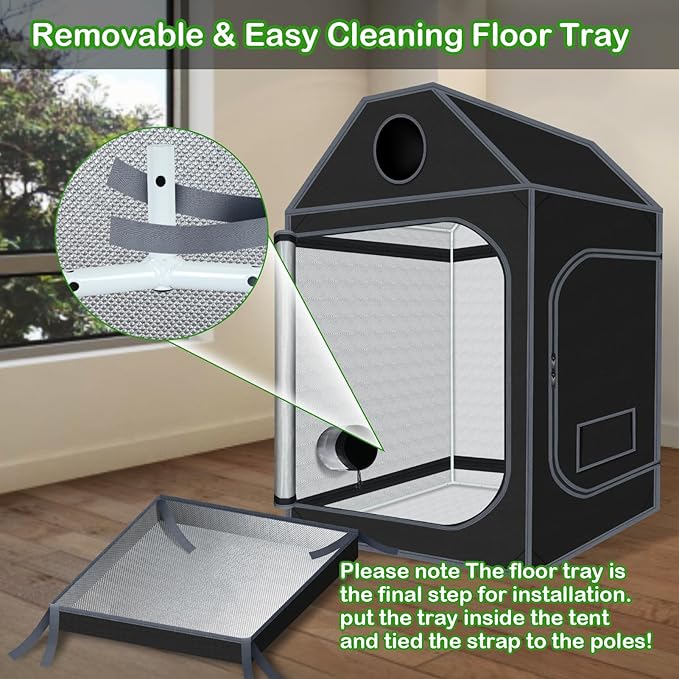 Grow Tent Roof 48"x48"x72" High Reflective Grow Tent Indoor Grow Room for Planting Fruit Flower Veg with Removable Water-Proof Floor Tray - Image 6