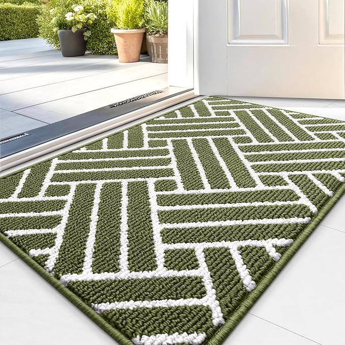 OLANLY Indoor Door Mat, 36x24 Inch, Dirt Resistant and Absorbent, Non-Slip Rubber Backing Floor Mats, Easy Clean Low-Profile Doormat for Entryway, Front Door, and Inside Entrance, Green by OLANLY