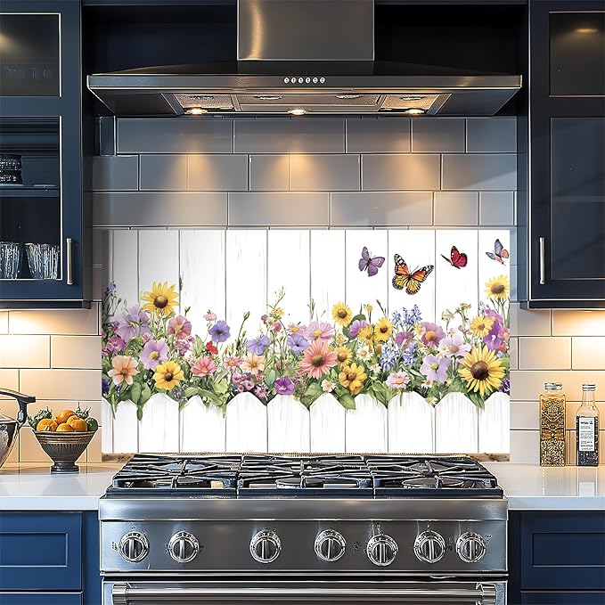 NYZE Kitchen Backsplash Stickers Waterproof Stove Backsplash Protector, 30 X 16 inch Removable Kitchen Wallpaper with Wall Art Decor for Stove Cooking Area(Sunflower Bouquet) by GIVEYOUTHEBEST