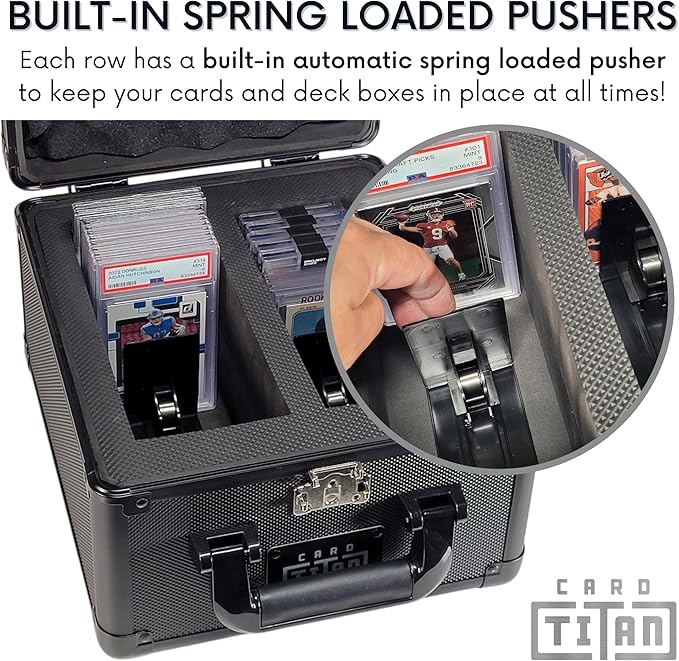 Vault Trading Card Storage Box - Lockable Sports Cards Hard Case with Spring-Loaded Pushers for Top Loaders & Graded Cards - 2 Row - Image 3