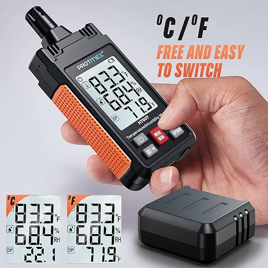 Protmex HT607 Temperature Humidity Meter High Precision Digital Hygrometer with Ambient, Relative Humidity, Dew Point, Wet Bulb Thermometer, Min/Max Hold, LCD Backlight with Cover Protector - Image 6