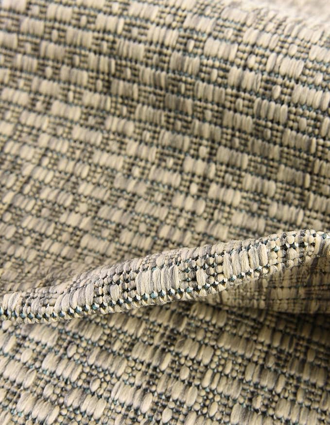 Unique Loom Outdoor Solid Collection Area Rug (6' 1" Square Light Gray/Ivory) - Image 7