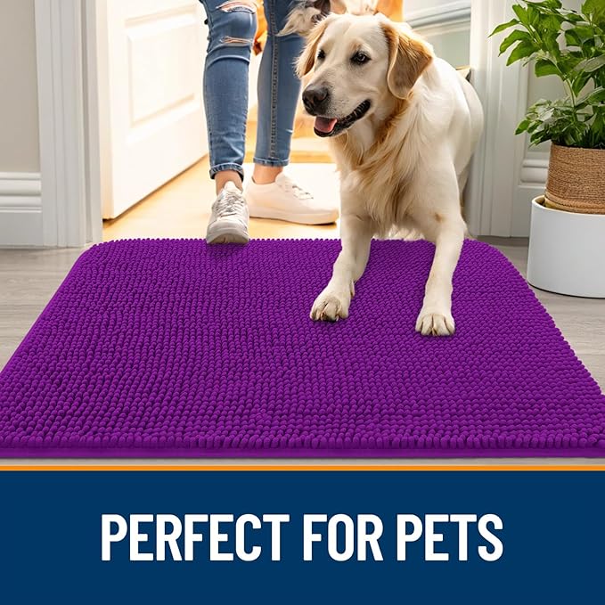 OLANLY Dog Door Mat for Muddy Paws 47x32, Absorbs Moisture and Dirt, Absorbent Non-Slip Washable Doormat, Quick Dry Chenille Mud Mat for Dogs, Entry Indoor Entryway Carpet for Inside Floor, Purple - Image 6