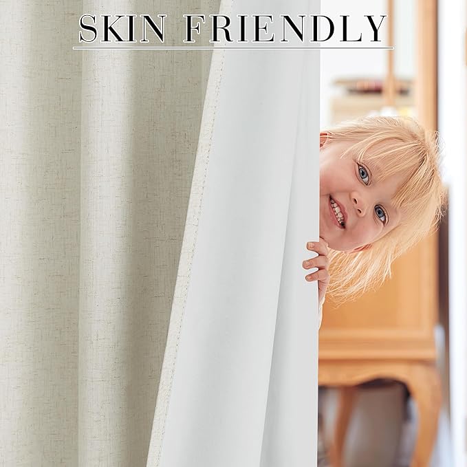 RYB HOME Cream Beige Linen 100% Blackout Curtains for Bedroom W52 x L78, Linen Blackout Curtains Privacy Assurd& Thermal Insulated for Sliding Door/Living Room/Nursery, 2 Panels - Image 5