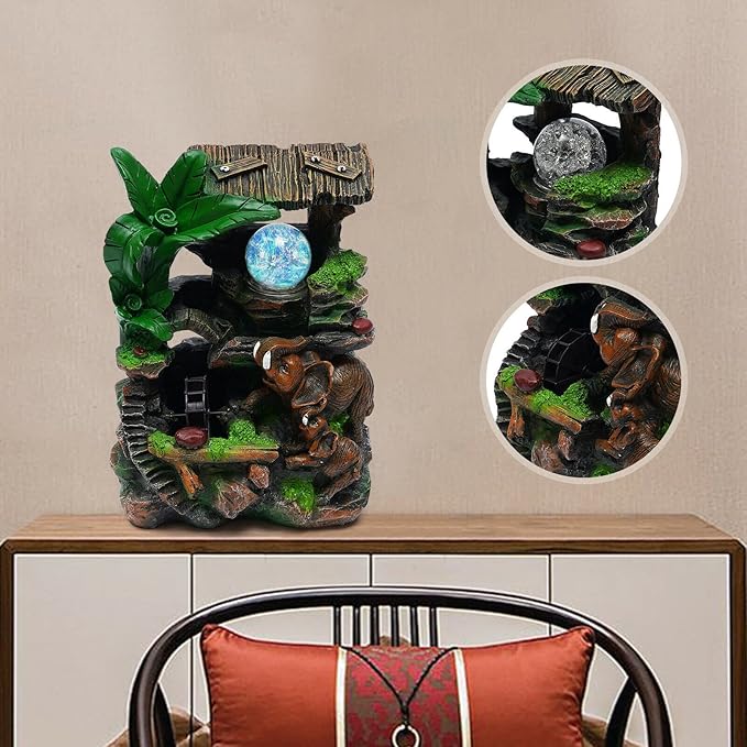 Tabletop Rockery Fountain Indoor Waterfall Bonsai Desktop Mini Rockery Water Fountain with Automatic Pump and LED Light, Home Office Bedroom Humidifier Desk Decorate (Style 12) - Image 5