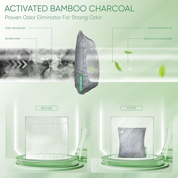 Activated Charcoal Odor Absorber,Large 4x500g w Hooks Nature Odor Eliminator for Strong Odor,Bamboo Charcoal Air Purifying Bags,Moisture Absorbers for Fresh Home Car Closet Pet,Smoke Room Deodorizer - Image 5