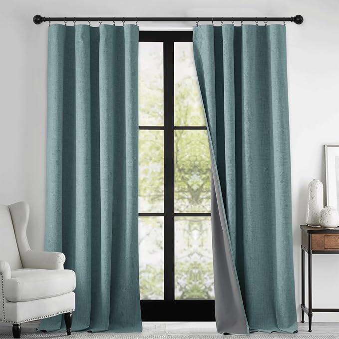 RYB HOME 100% Blackout Linen Textured Curtains 84 inches Long, Thermal Insulating Privacy Energy Saving for Bedroom Living Room Window Office Theater Baby Nursery, W 52 x L 84 in, Misty Blue, 2 Pcs - Image 2