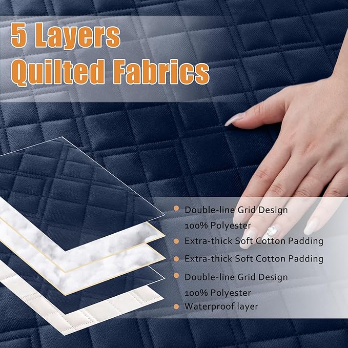 Arfntevss Waterproof Sectional Couch Covers L Shape Washable Velvet Sofa Cover for Sectional Non Slip Large Corner Slipcovers Dog 6 Pcs Universal U Shaped Furniture Protector (Navy Blue, Large) - Image 3