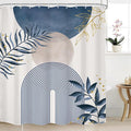 Blue Gray Boho Shower Curtain 72Wx84H Extra Long Dusty Blue Modern Bohemian Abstract Gold Leaf Mid Century Plant Bathroom Decor Minimalist Geometric Bath Curtain Fabric Polyester 12 Pack Hooks by MitpokBrand