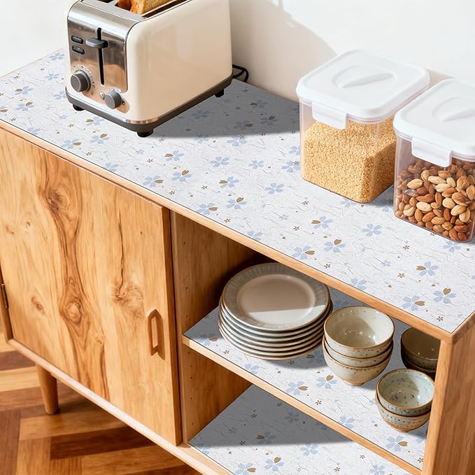 FIFTY FEET 20"x120" Non-Adhesive Shelf Liner for Kitchen Cabinets and Drawers, Washable Non-Slip PVC Cabinet Liner (White Floral)(1 Roll) - Image 3