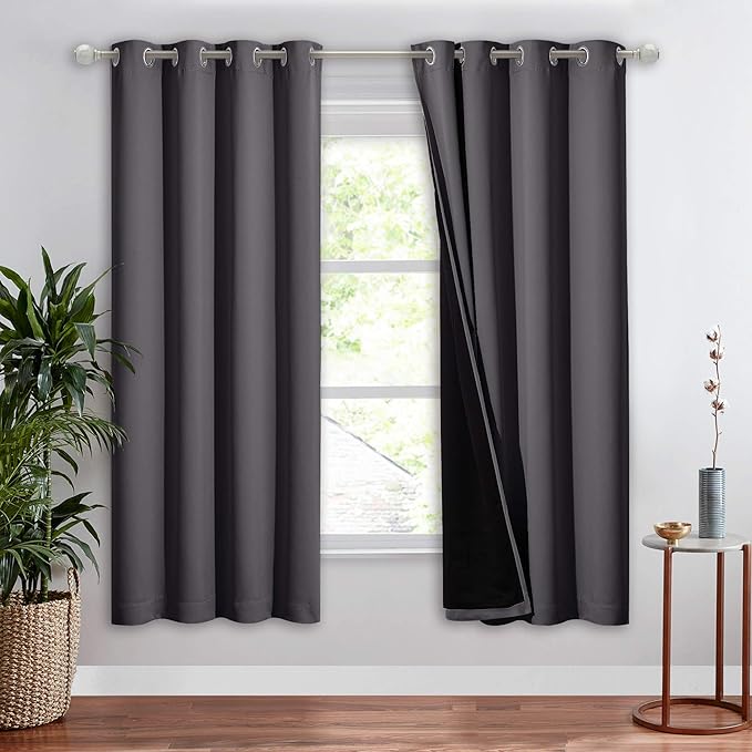 NICETOWN Grey Full Shade Curtain Panel, Energy Smart & Noise Blocking Out Blackout Drape for Dining Room Window, Thermal Insulated Guest Room Lined Window Dressing(1 PC, 52 x 72 inch) by NICETOWN
