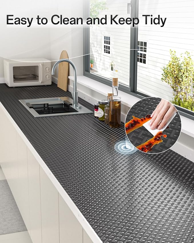 Shelf and Drawer Liner for Kitchen Cabinet, Non-Adhesive 12in x 120in Waterproof Contact Paper Refrigerator Liners Thickened Durable EVA Material Non Slip Mat for Dresser Cupboard Pantry Protector - Image 7