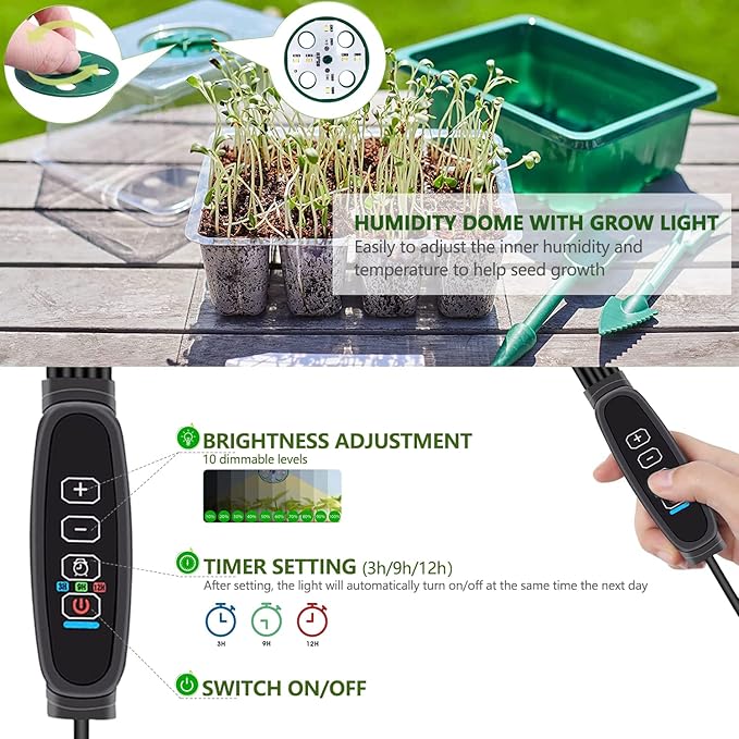 Seedling Starter Tray 6 Packs Seed Starter Tray with Grow Light, Smart Controller Seed Starting Trays Kit with Humidity Dome (72 Cells) Indoor Gardening Plant Germination Trays Green - Image 3