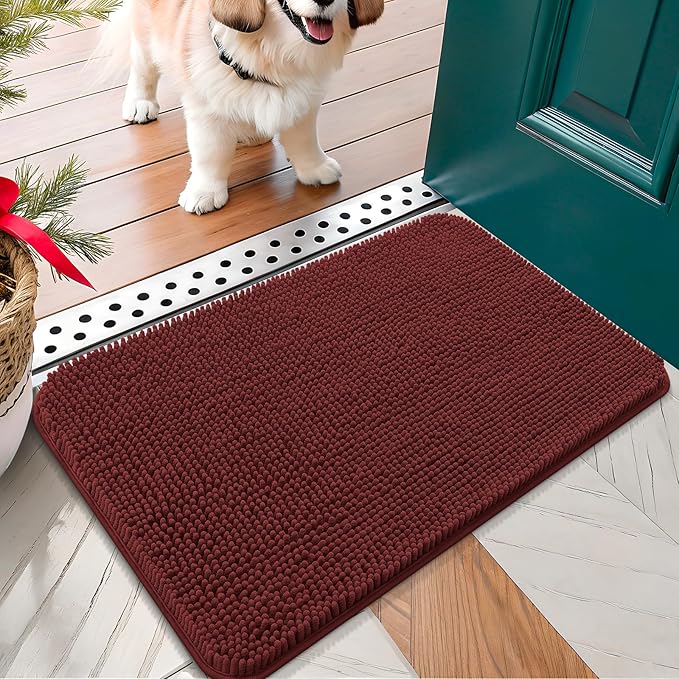 OLANLY Dog Door Mat for Muddy Paws 30x17, Absorbs Moisture and Dirt, Absorbent Non-Slip Washable Doormat, Quick Dry Chenille Mud Mat, Entry Indoor Entryway Carpet for Inside Floor, Caramel Russet by OLANLY