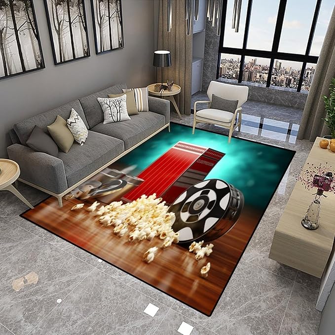 Rug - Cinema Popcorn Pattern Drawing Washable Area Rugs Fade Resistant, Flame Resistant, Quick Dry, Stain Resistant, Waterproof Floor Carpet for Living Room Bedroom, 72 x 108 Inch - Image 4