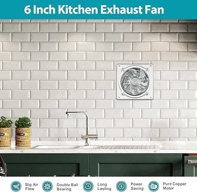HG Power 6 Inch Exhaust Fan: Kitchen Exhaust Fans with Switch Portable Attic Vent Fan with 8 Feet Power Cord Plug-in Garage Ventilation Fan with Damper Shop Chicken Coop Basement Smoking Room Silver - Image 8