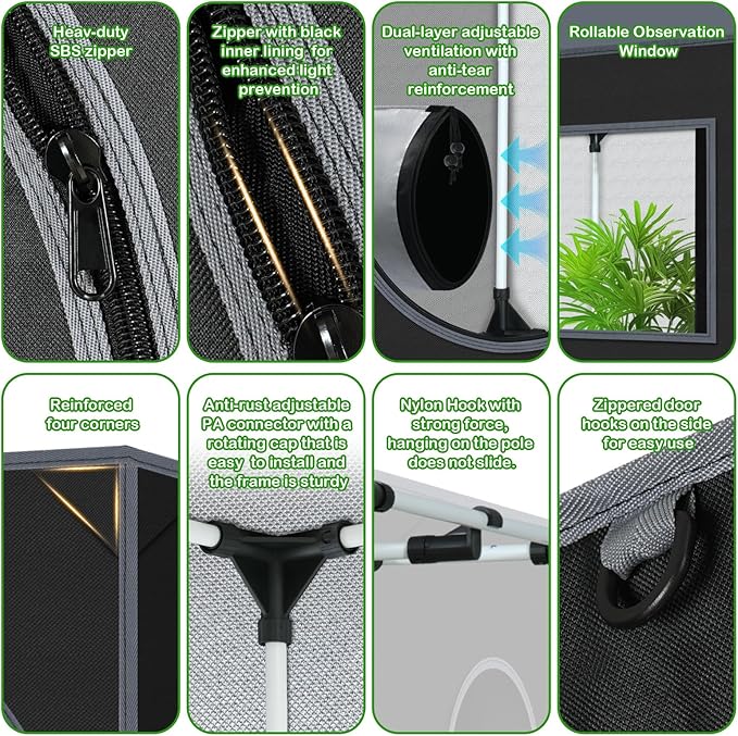 Grow Tent 24"x36"x60" Growing Tents for Indoor Plant 600D Mylar Hydroponic High Reflective Grow Tent for Plant Fruit Flower Veg Growing - Image 3