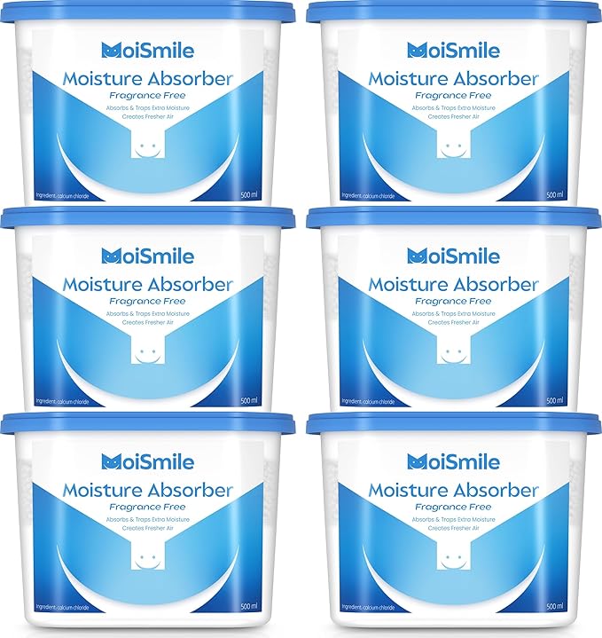 Moisture Absorbers 6 Packs, 10.8OZ Efficient Humidity Absorber ＆ Odor Eliminator Boxes, Refillable Car Dehumidifier for Closet, Bathroom, Basement＆ RV, Fragrance Free by MoistureAbsorbers