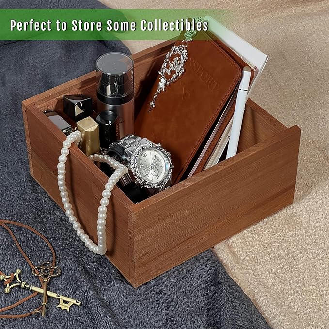 Large Wooden Box - 8x8x4 Inch Solid Wood Slide-Top Storage Box, Wooden Keepsake Chest with Lid, Decorative Wood Box for Jewelry Organizer, Photo Memory Storage, Vintage Home Decor - Image 3